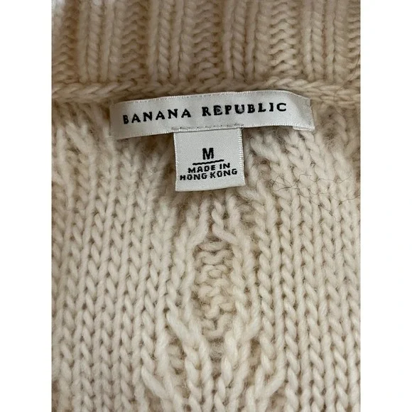 Banana Republic Womens Cream Cable Knit 100% Wool Button Shawl Collar Cardigan M - Picture 7 of 8